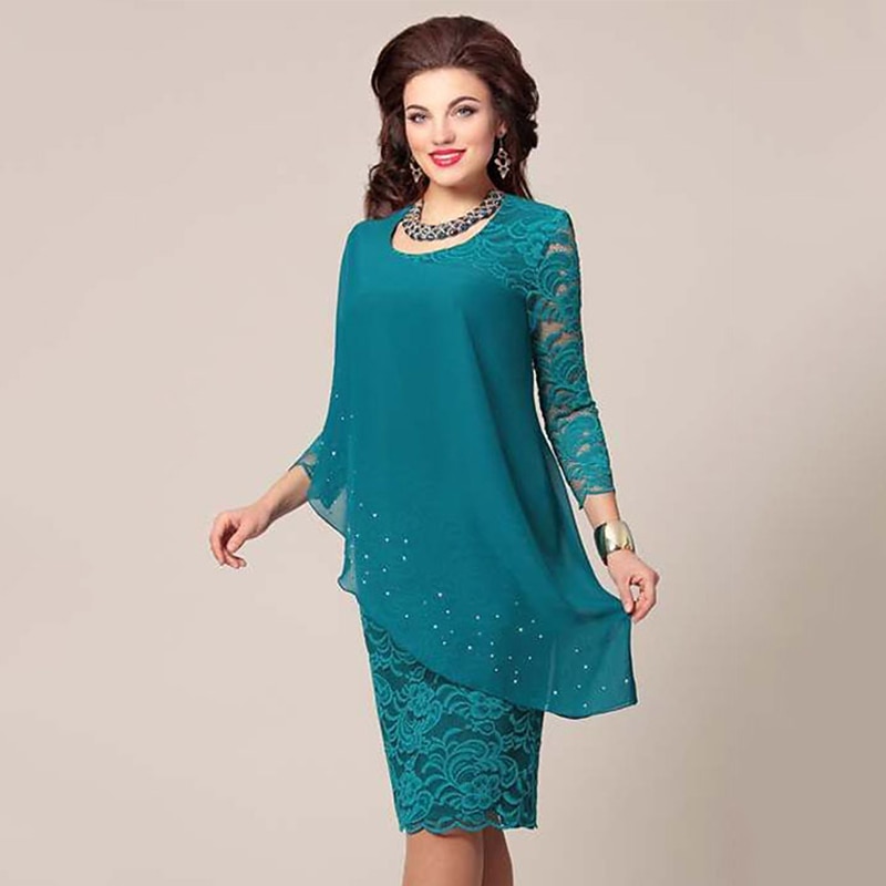 Femme Robe mi-longue robe soirée Robe de travail Robe Fourreau Robe d'église Mature Robe chic Bureau Rendez-vous Fête du thé Standard Couleur monochrome Manches 3/4 Col Ras du Cou bleu marine Bleu de 2025 ? $40.99 -P3