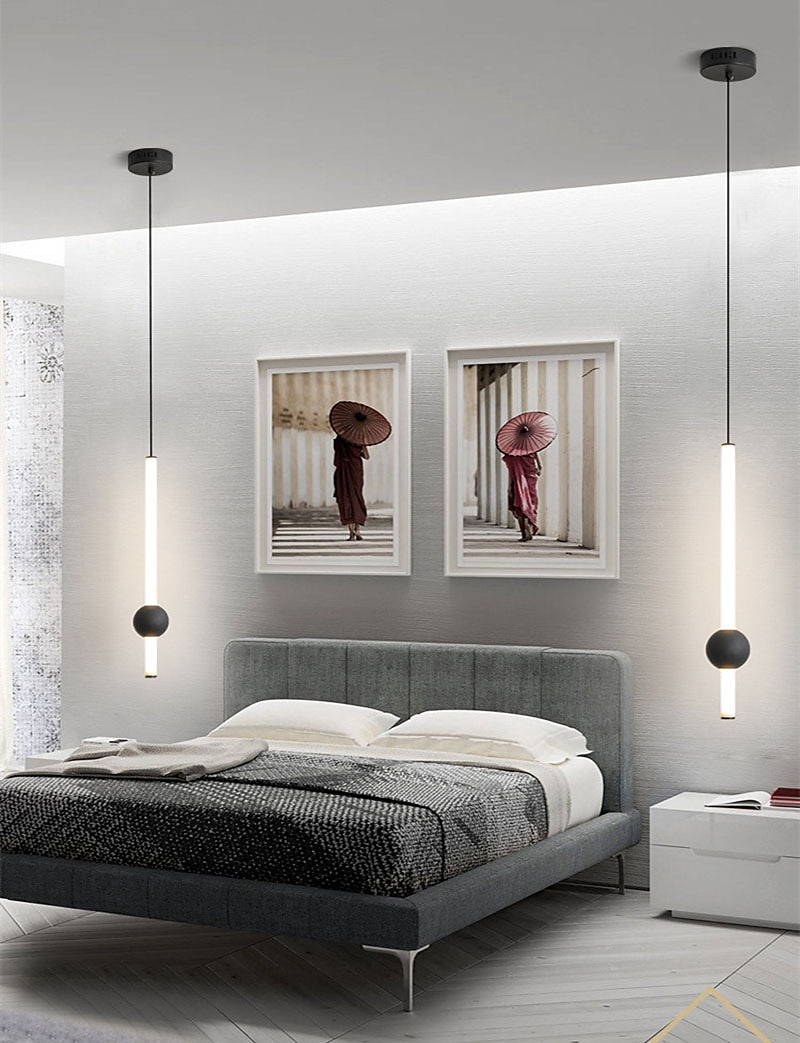 1-lys 60 cm led pendel lys nordisk nattbord lys moderne enkel stue bakgrunn vegg bar lang linje lysekrone soverom enkelt hode verktøy små pendel lys 2025 - $160.99 –P9