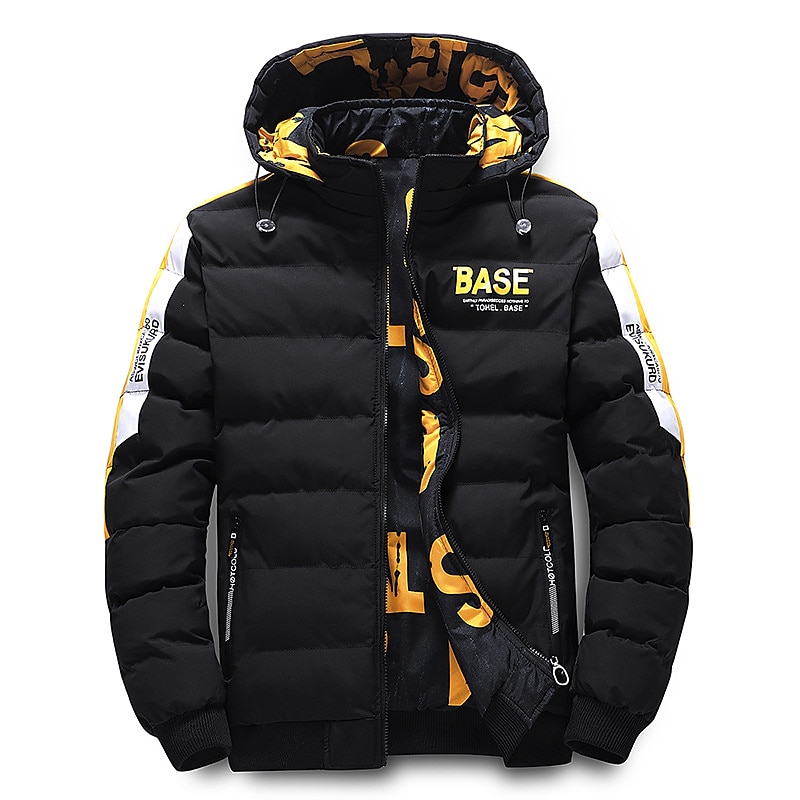 Homme Manteau d'hiver Veste d'Hiver Doudoune Veste matelassée Poche Full Zip Imprimer Extérieur Plein Air du quotidien Normal Sportif Décontractées Chaud Respirable Automne Hiver Lettre Noir Jaune de 2025 ? $61.99 –P1