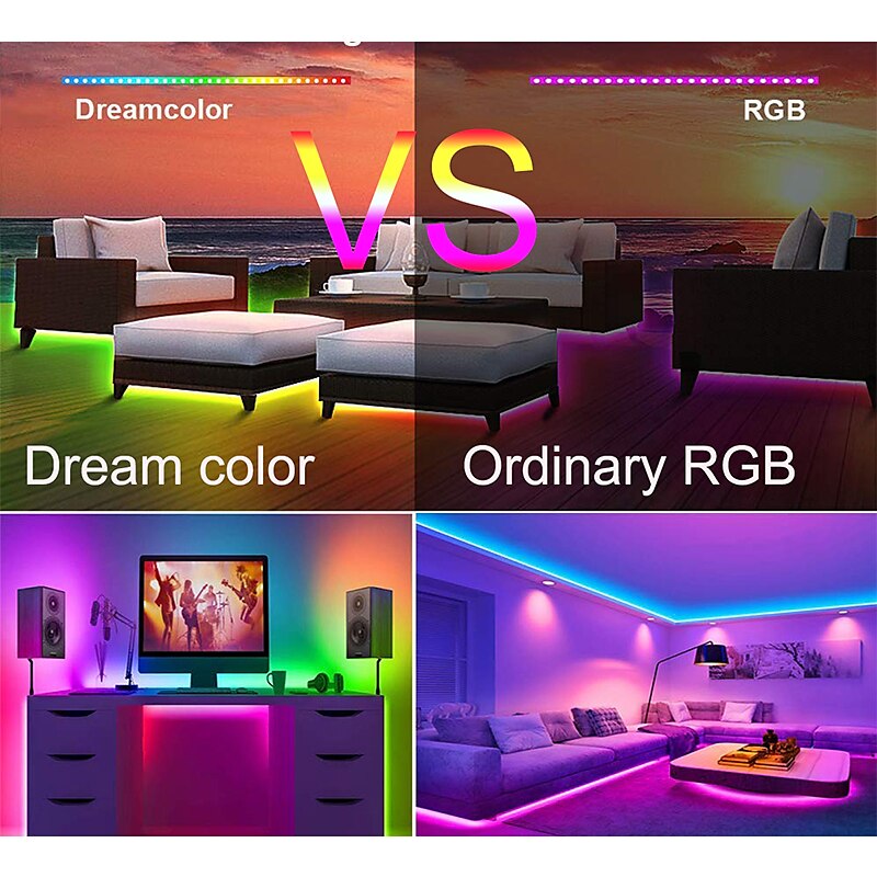 Addressable Dream color RGBIC WiFi Bluetooth LED Light Strip 5~10m 16.4~32.8ft Waterproof 5050SMD Work with Alexa Google Assistant 2025 - $64.99 –P8