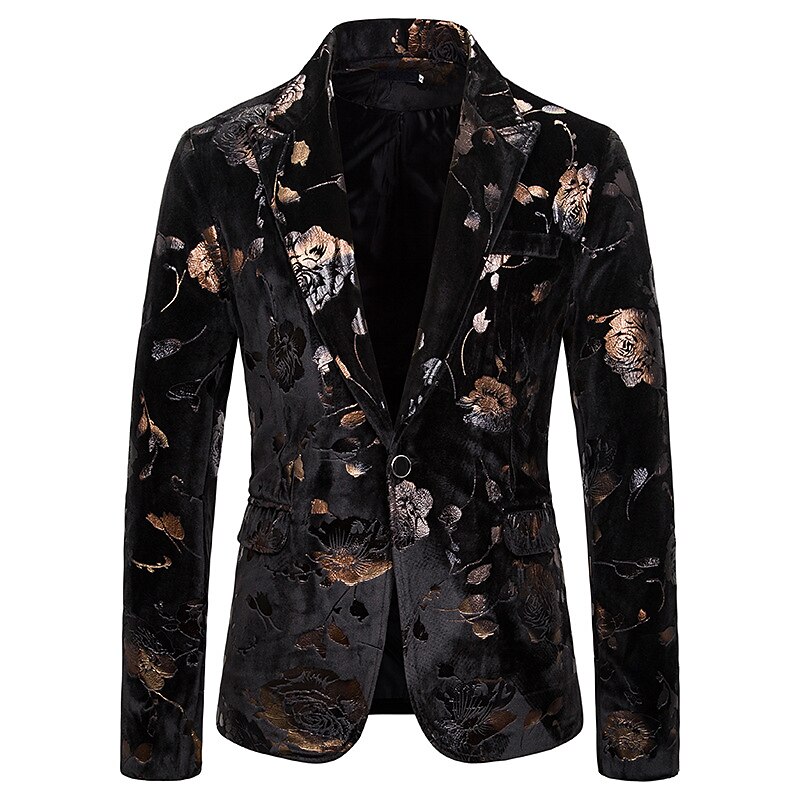 Herr Jacka Kavaj Fest Gata Håller värmen Andningsfunktion Ficka Höst Vinter Blommig Streetwear Elegant Spetsslag Normal Normal Svart Jacka 2025 - $57.99 –P3