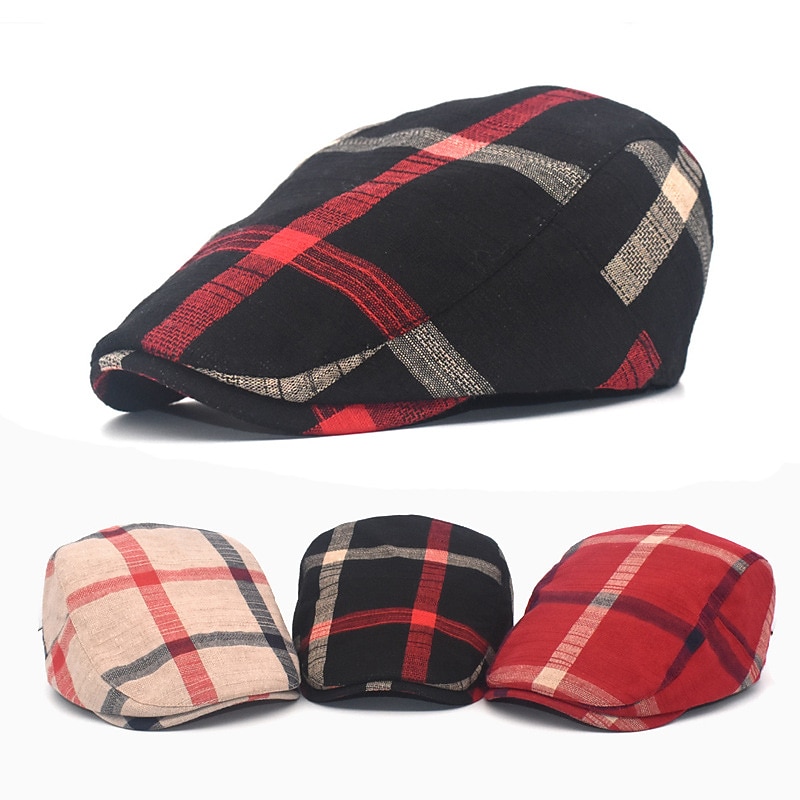 Per uomo Cappello basco Nero Rosso Cotone Bicolore La moda degli anni '20 Informale Esterno Esterno Giornaliero A quadri Protezione solare Comfort Caldo Traspirante del 2025 a $8.99 –P1