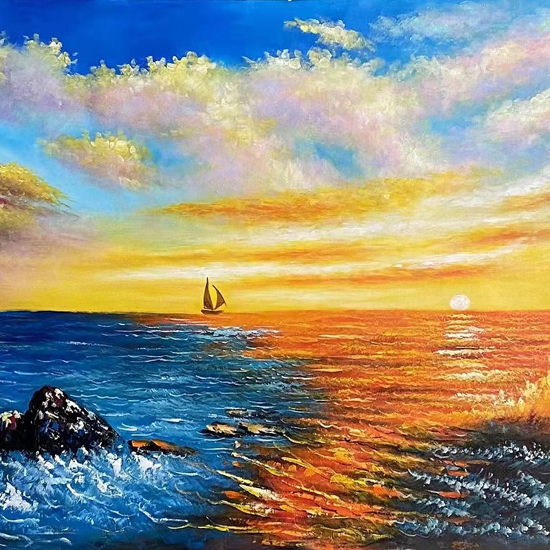 pittura a olio 100% fatto a mano dipinto a mano arte della parete su tela orizzontale panoramico astratto moderno paesaggio crepuscolo mare cielo decorazione della casa arredamento tela arrotolata del 2026 a $65.99 –P3