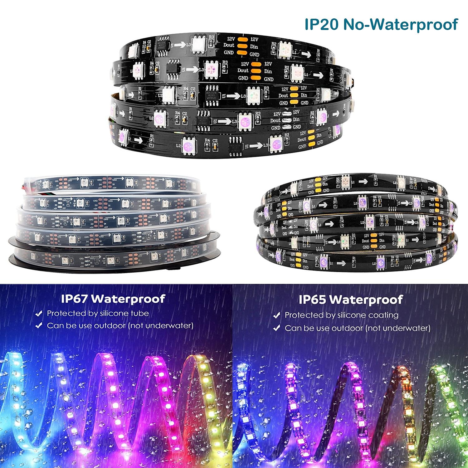 Addressable Dream color RGBIC WiFi Bluetooth LED Light Strip 5~10m 16.4~32.8ft Waterproof 5050SMD Work with Alexa Google Assistant 2025 - $64.99 –P1