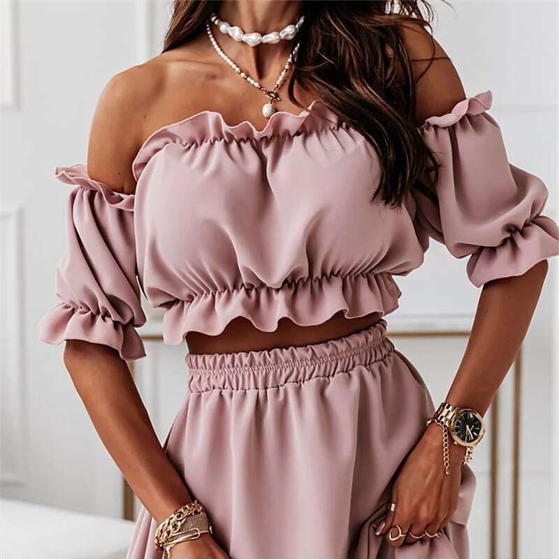 2023 Outfits Spring Outfit off The Shoulder Crop Top Two Piece