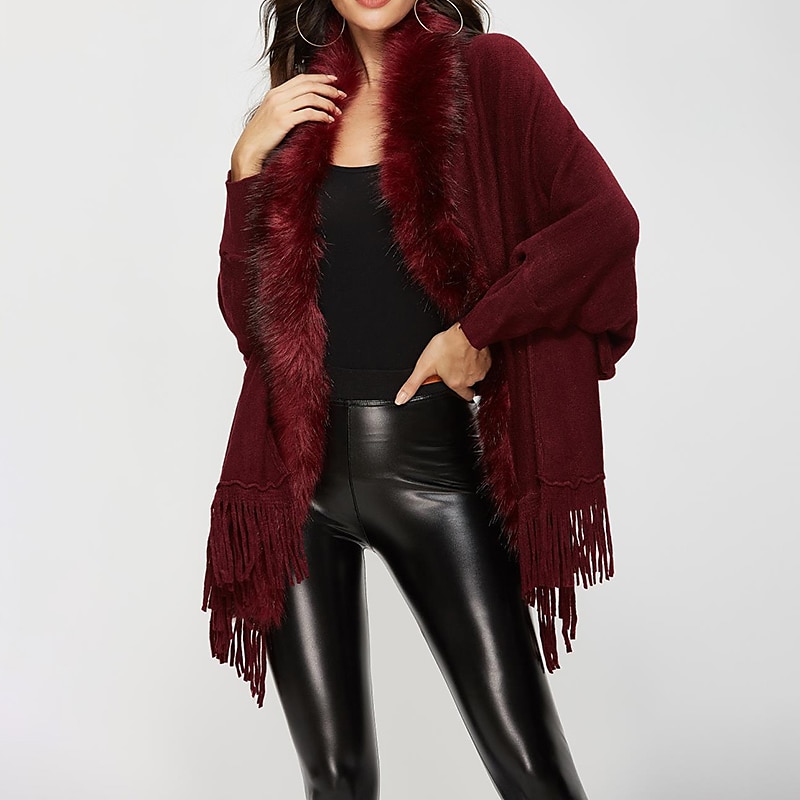 Mujer Abrigo Capa / Capas Calle Diario San Valentín Invierno Otoño Regular Abrigo Escote en Pico Ajuste regular Mantiene abrigado Transpirable Chaquetas Manga Larga Color sólido Borlas Negro Rosa 2025 - $39.99 –P4
