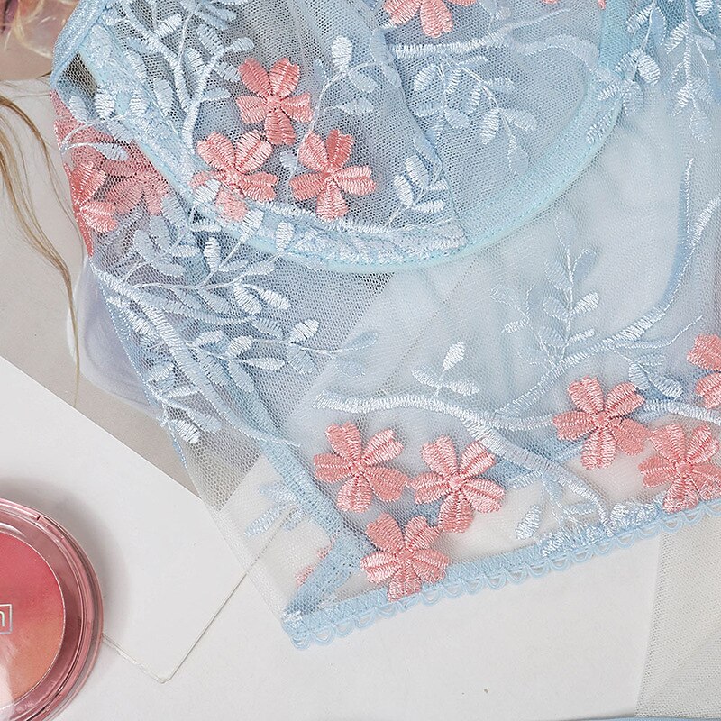 Women's Sexy Lingerie Sexy Bodies Lingerie Set 1 set Flower Hot Romantic  Valentine's Day Beach Polyester Sleeveless Embroidery Spring Summer Blue  Light Blue 2024 - $25.99