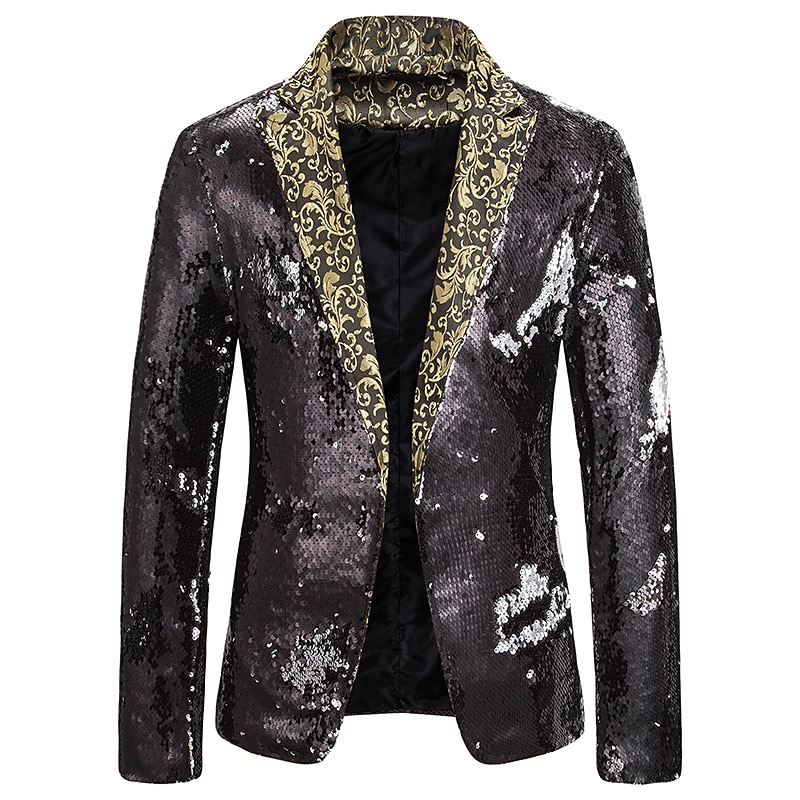Herren Jacke Blazer Sakko Party Strasse warm Atmungsaktiv Pailletten Tasche Herbst Winter Feste Farbe Strassenmode Brautkleider schlicht Steigendes Revers Standard Regular Fit Schwarz Rote Blau 2025 - $58.99 –P12
