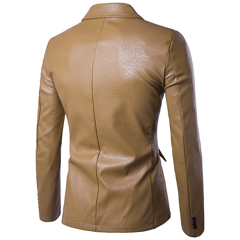 Men's Jacket Faux Leather Jacket Blazer Wedding Business Thermal Warm Rain Waterproof Pocket Fall Solid Color Business Elegant Turndown Regular Faux Leather Regular Fit Black White Red Khaki Jacket 2025 - $66.99 –P7