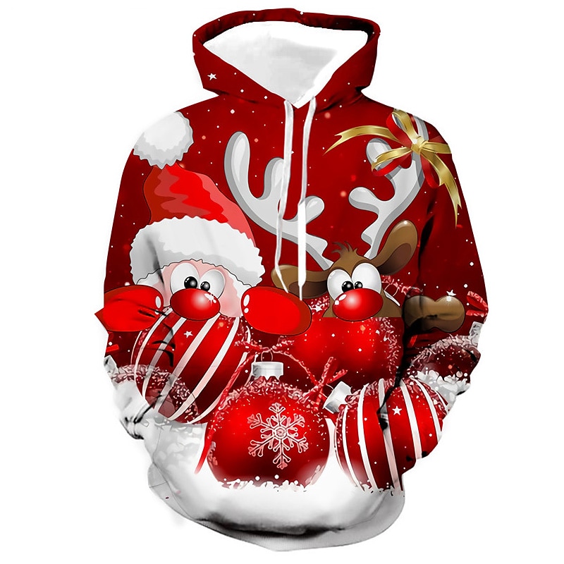 vánoční pánský unisex svetr s kapucí mikina víno červená vlastní potisk černá bílá červená s kapucí santa claus grafický potisk denní sportovní 3d potisk návrhář ležérní velké a vysoké jaro &amp;  2025 - $32.99 –P1