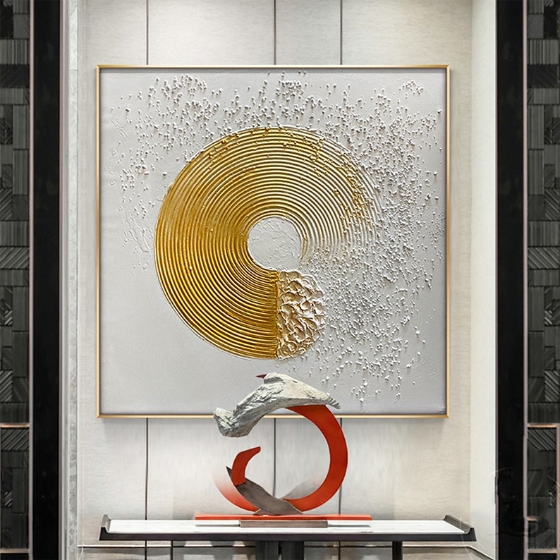 Ölgemälde handgemachte handbemalte Wandkunst abstrakte Kunst goldener Kreis Heimtextilien Dekor gestreckter Rahmen fertig zum Aufhängen 2025 - $271.29 –P5