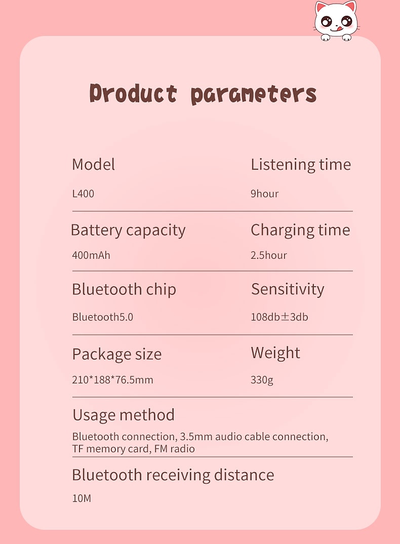 L400 LED Flash Cute Cat Ears Headphone With Microphone Bluetooth Earphone Over-Ear Wireless Music Gaming Player Over-Ear Wireless Headset 2025 - $24.99 –P13