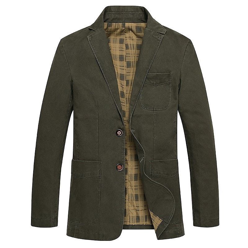 Men's Blazer Work Business Daily Wear Charm Summer Spring Cotton Blend  Solid Color Modern Style Single Breasted Two-button Blazer Black Yellow  Army Green Khaki 2024 - $75.99