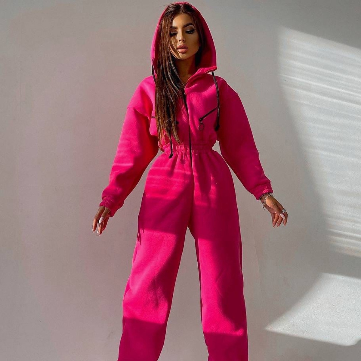 Dame Aktiv Gatemote Joggedress Buksesett Langermet Med hette Helfarge Avslappet Helg Svart Hvit Rosa Høst vinter Normal 2025 - $32.99 –P6