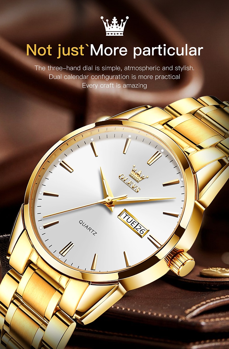 OLEVS Men Quartz Watch Calendar Minimalist Luxury Large Dial Luminous Calendar Date Week Waterproof Stainless Steel Strap Watch 2026 - $37.99 –P2