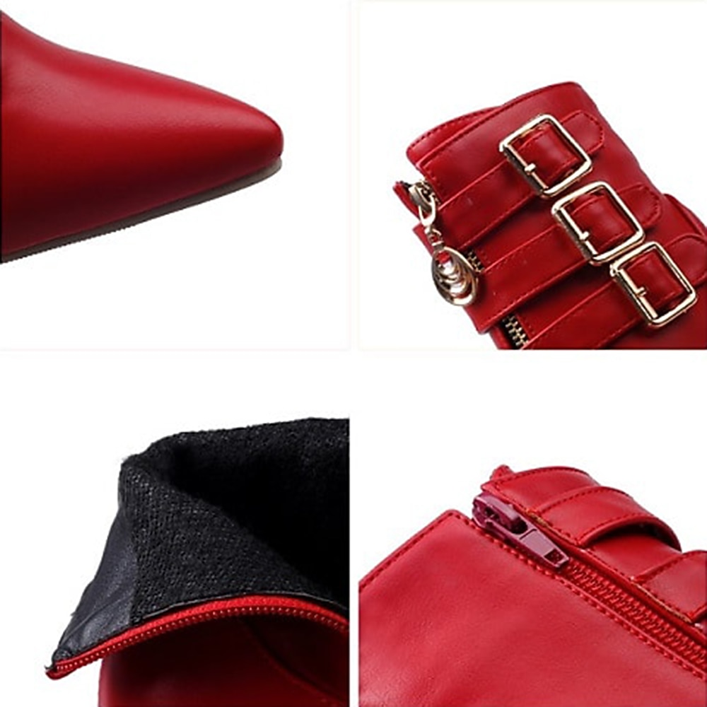 Botines de tacón alto de moda para mujer con hebillas y cremallera: elegantes botas de tacón de aguja de piel sintética para otoño e invierno 2025 - $54.99 –P4