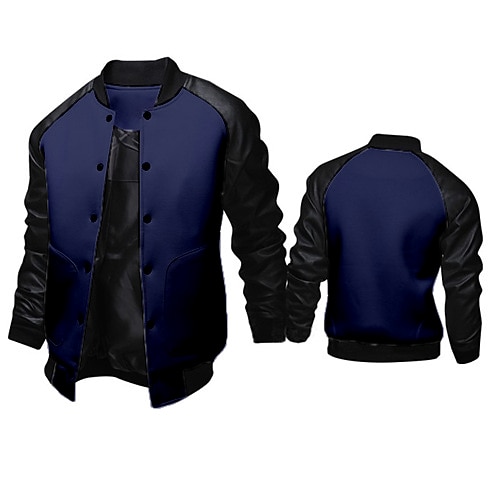 Herren Bomberjacke übergangsjacke Collegejacke Training Urlaub Lederärmel Frühling Herbst Einfarbig Basic Regulär Schwarz Weiß Hellgrau Dunkelgray Jacken 2025 - $26.99 –P2