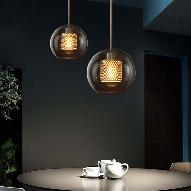 1 lumière 20 cm led suspension design unique verre lanterne galvanoplastie rétro style industriel salle à manger salon lumière 110-120/220-240v de 2025 ? $174.99 –P3