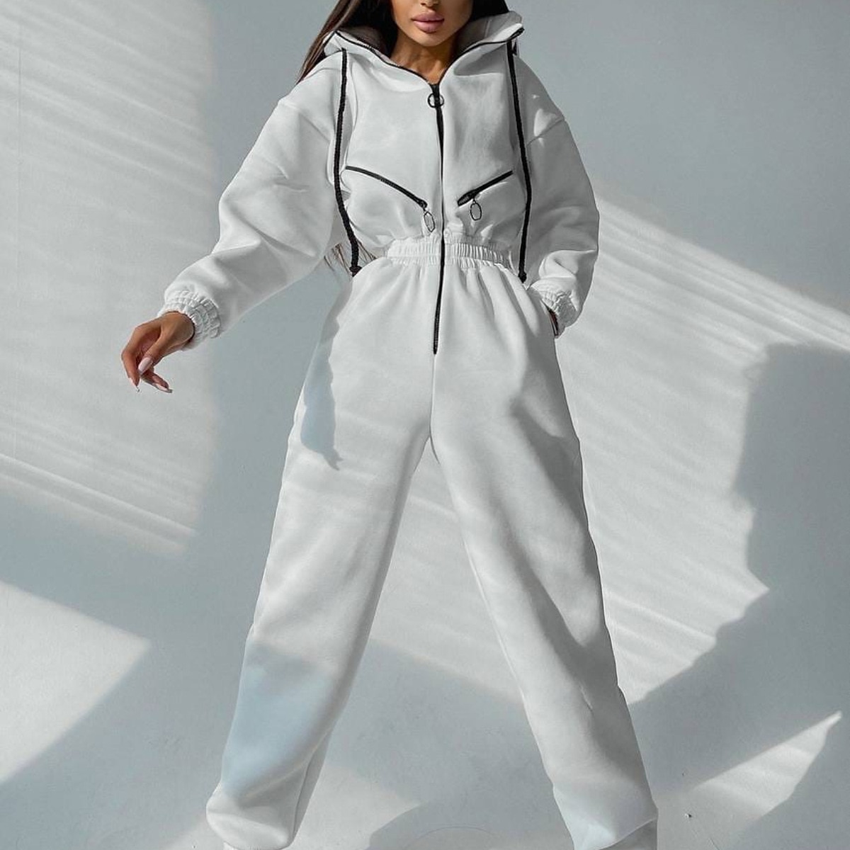Dame Aktiv Gatemote Joggedress Buksesett Langermet Med hette Helfarge Avslappet Helg Svart Hvit Rosa Høst vinter Normal 2025 - $32.99 –P14