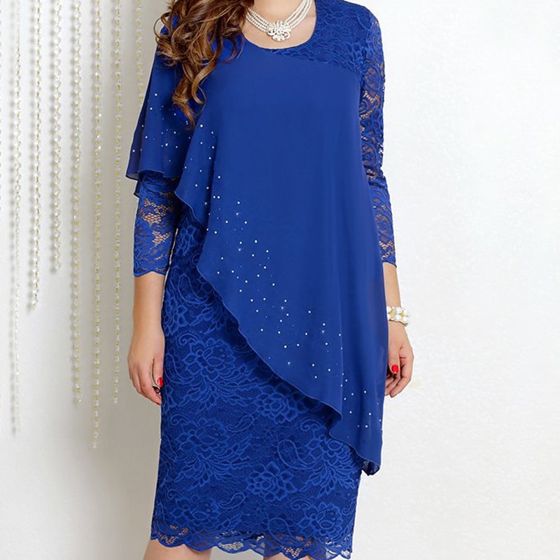 Femme Robe mi-longue robe soirée Robe de travail Robe Fourreau Robe d'église Mature Robe chic Bureau Rendez-vous Fête du thé Standard Couleur monochrome Manches 3/4 Col Ras du Cou bleu marine Bleu de 2025 ? $40.99 -P1