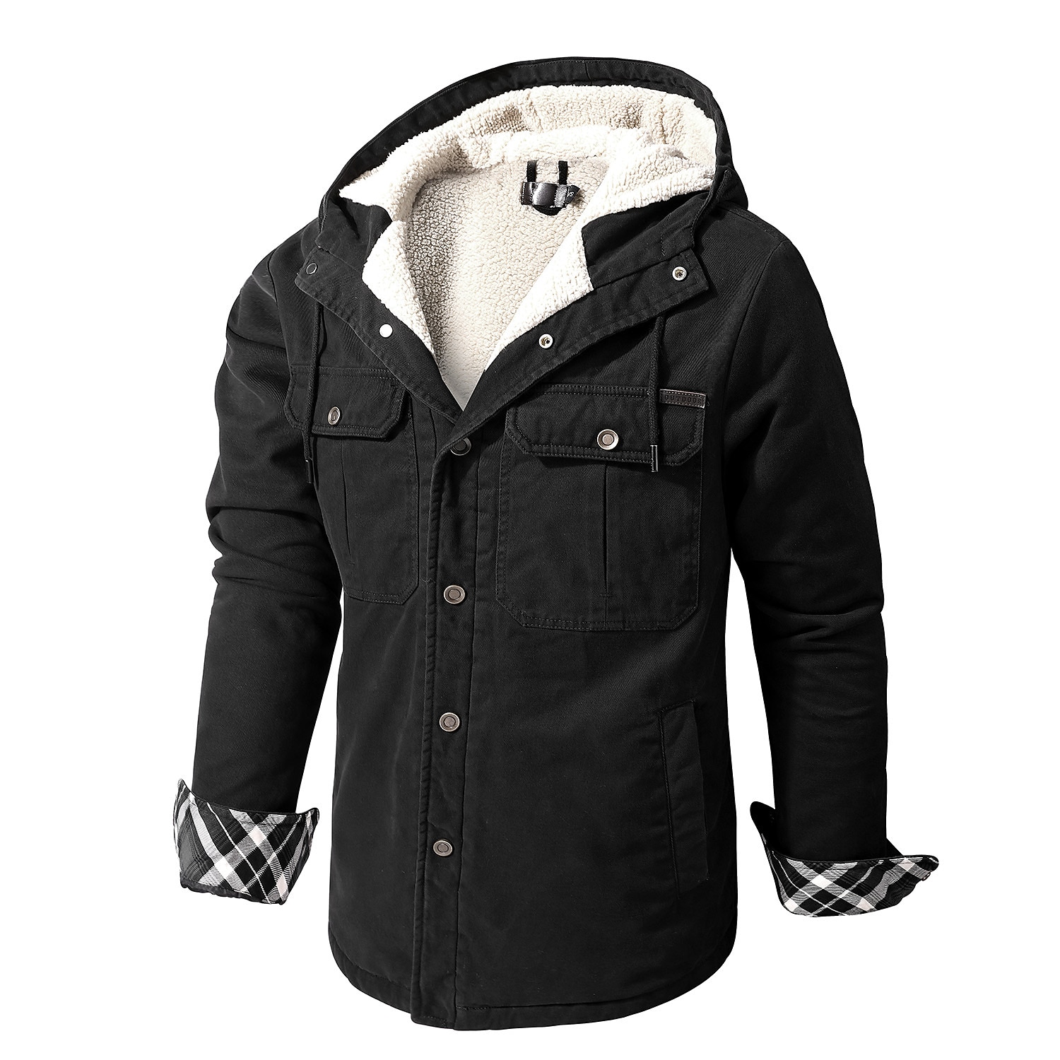 veste de chemise à capuche en molleton doublée de sherpa pour hommes veste rembourrée manteau de travail en flanelle chemise boutonnée veste d'hiver en plein air thermique chaud coupe-vent léger survêtement léger parka chasse ski snowboard pêche de 2025 ? $66.99 –P10