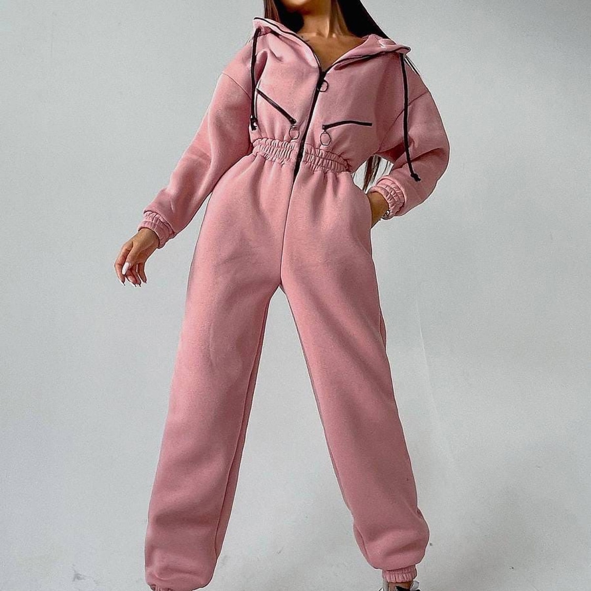 Dame Aktiv Gatemote Joggedress Buksesett Langermet Med hette Helfarge Avslappet Helg Svart Hvit Rosa Høst vinter Normal 2025 - $32.99 –P15