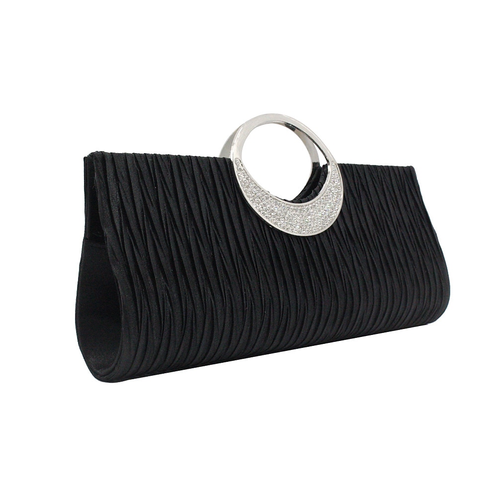 Women's Elegant Evening Clutch Bag - Rhinestone Handle, Pleated Satin, Wedding & Party Purse 2025 - $24.99 –P7