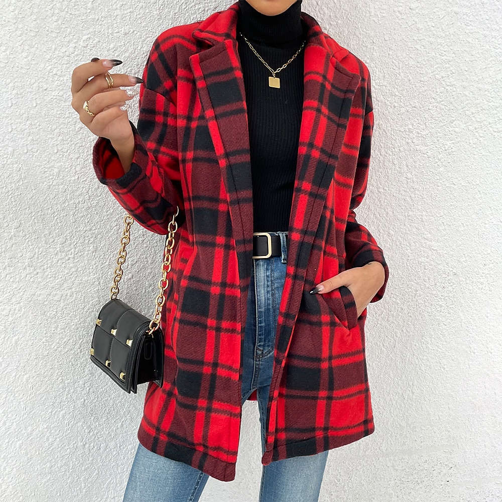 red and black plaid women's coat