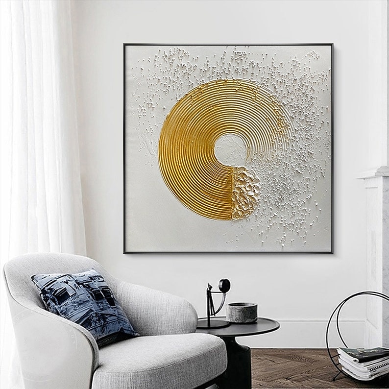 Ölgemälde handgemachte handbemalte Wandkunst abstrakte Kunst goldener Kreis Heimtextilien Dekor gestreckter Rahmen fertig zum Aufhängen 2025 - $271.29 –P3