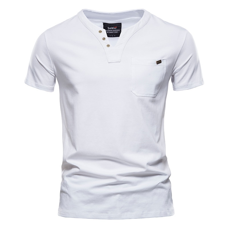 Men's T shirt Tee Plain V Neck Casual Holiday Short Sleeve Clothing Apparel Cotton Sports Fashion Lightweight Big and Tall 2023 - AED 102.98 –P1