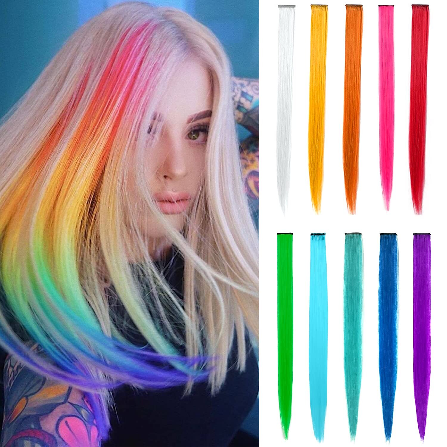 10 PCS Colored Hair Extensions LADYAMZ Multi-color Party Highlights Clip in  Synthetic Hair Extensions Colorful Hair Accessories for Girls Women Kids  Straight Hairpieces 22 inch(PurplePrincess Pink 8926424 2022 – $12.99