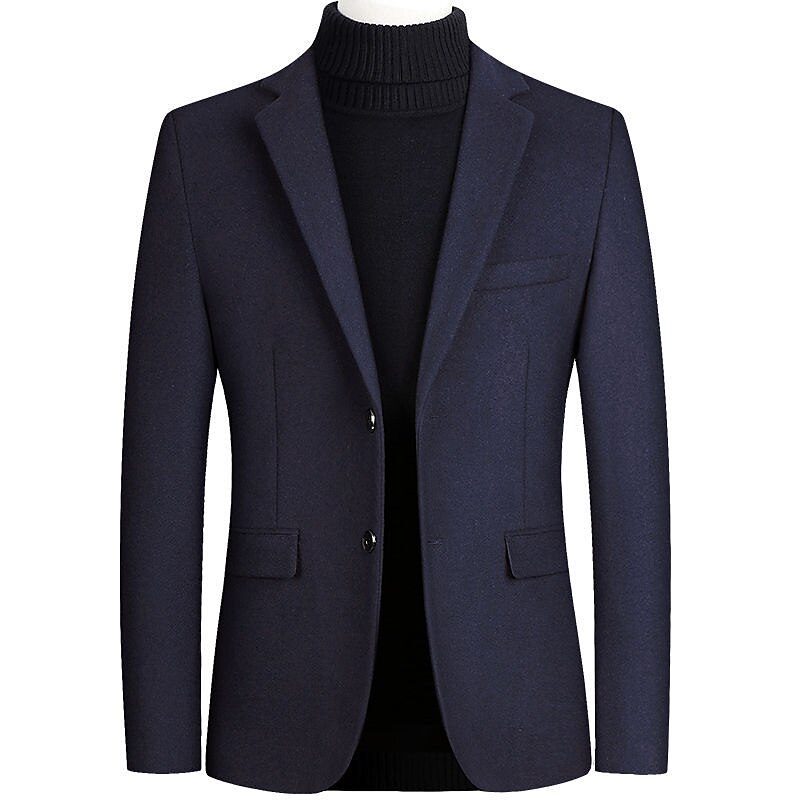 Herren Wollmantel Blazer Sakko Hochzeit B¨¹ro Büro / Geschäftlich Modisch Klassicher Stil Herbst Wolle Feste Farbe warm Warm Einreihiger Verschluss Blazer Schwarz Wein Marineblau Grau 2025 - $62.99 –P3