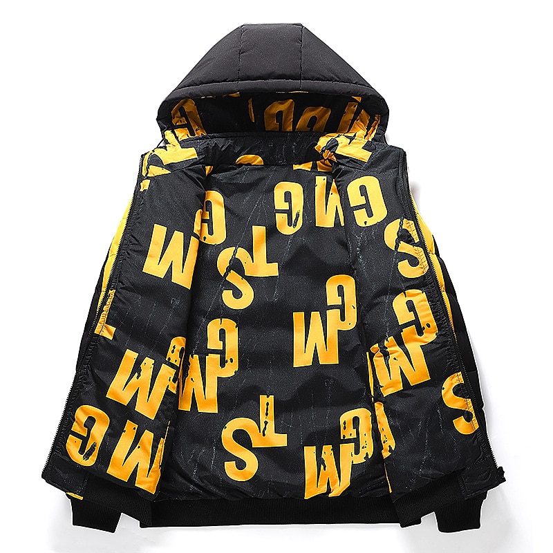 Homme Manteau d'hiver Veste d'Hiver Doudoune Veste matelassée Poche Full Zip Imprimer Extérieur Plein Air du quotidien Normal Sportif Décontractées Chaud Respirable Automne Hiver Lettre Noir Jaune de 2025 ? $61.99 –P9