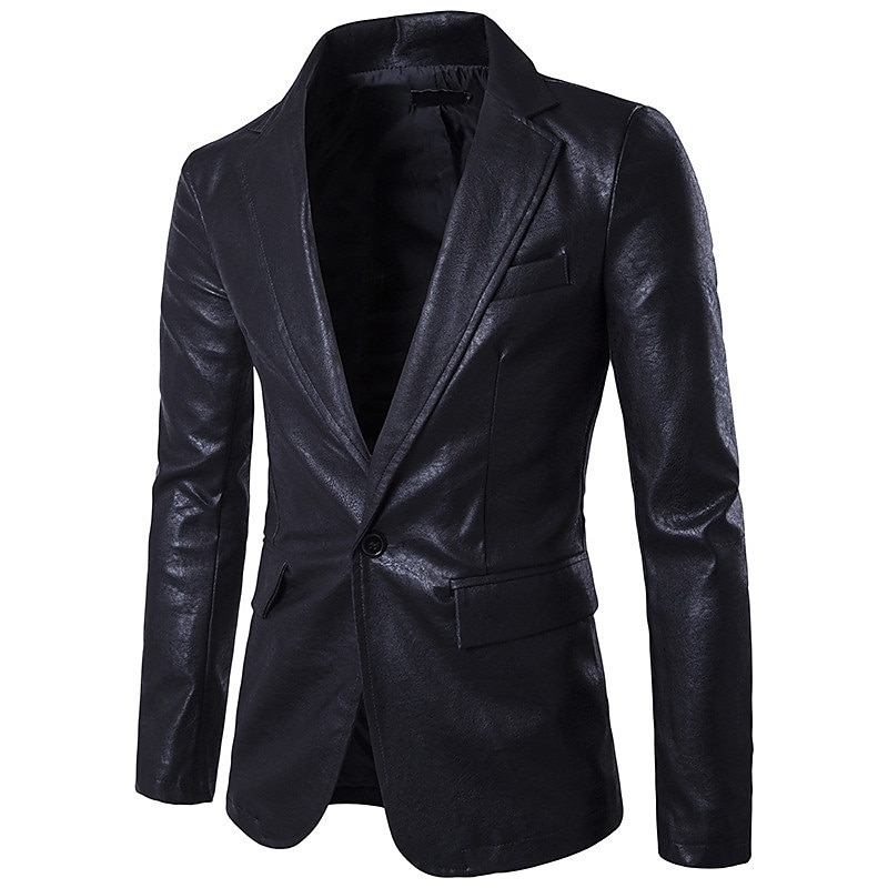 Men's Jacket Faux Leather Jacket Blazer Wedding Business Thermal Warm Rain Waterproof Pocket Fall Solid Color Business Elegant Turndown Regular Faux Leather Regular Fit Black White Red Khaki Jacket 2025 - $66.99 –P8