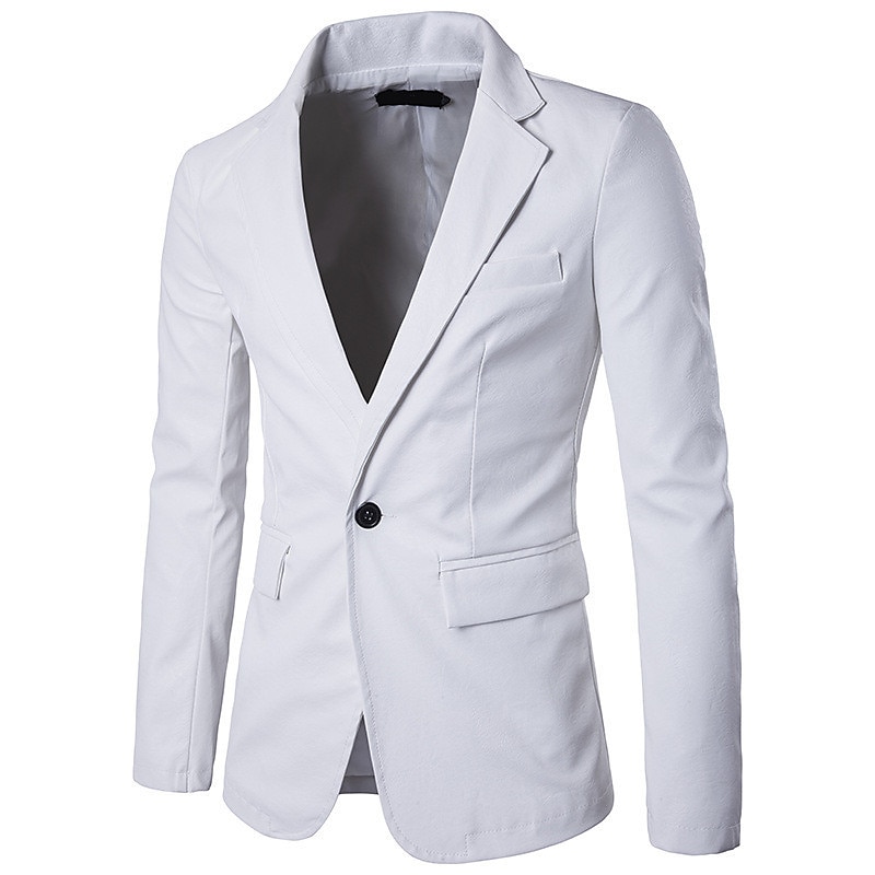 Men's Jacket Faux Leather Jacket Blazer Wedding Business Thermal Warm Rain Waterproof Pocket Fall Solid Color Business Elegant Turndown Regular Faux Leather Regular Fit Black White Red Khaki Jacket 2025 - $66.99 –P2