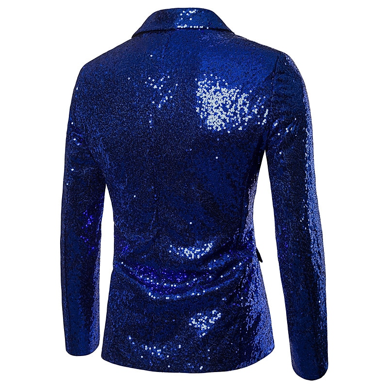 Herr Kavaj Prestanda Cocktailfest Punkmode Vår Höst Paljett Ensfärgat Ficka Skinande Enkelknäppt med Ett Knapphål Blazer Silver Svart Rubinrött Blå 2025 - $58.99 –P17