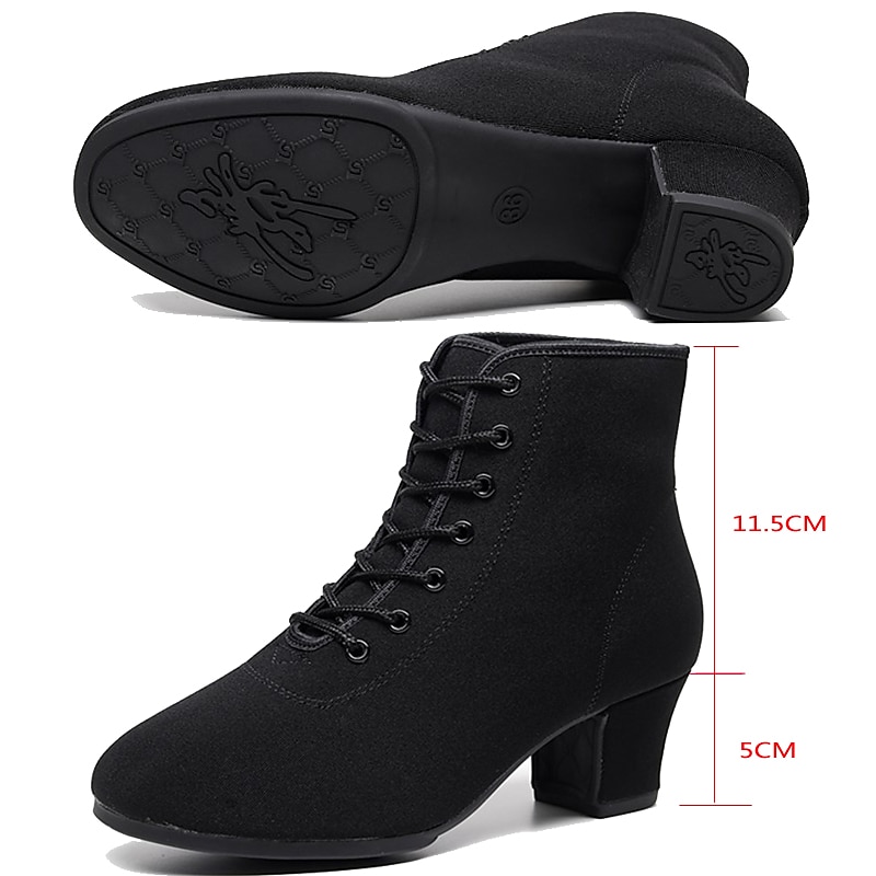 Mulheres Botas de Dança Espetáculo Festa Ensaio / Prática Botas de Calcanhar Ao ar livre Parte inferior inteira Cadarço Salto Grosso Ponta Redonda Adulto Preto de 2025 por $42.99 –P3