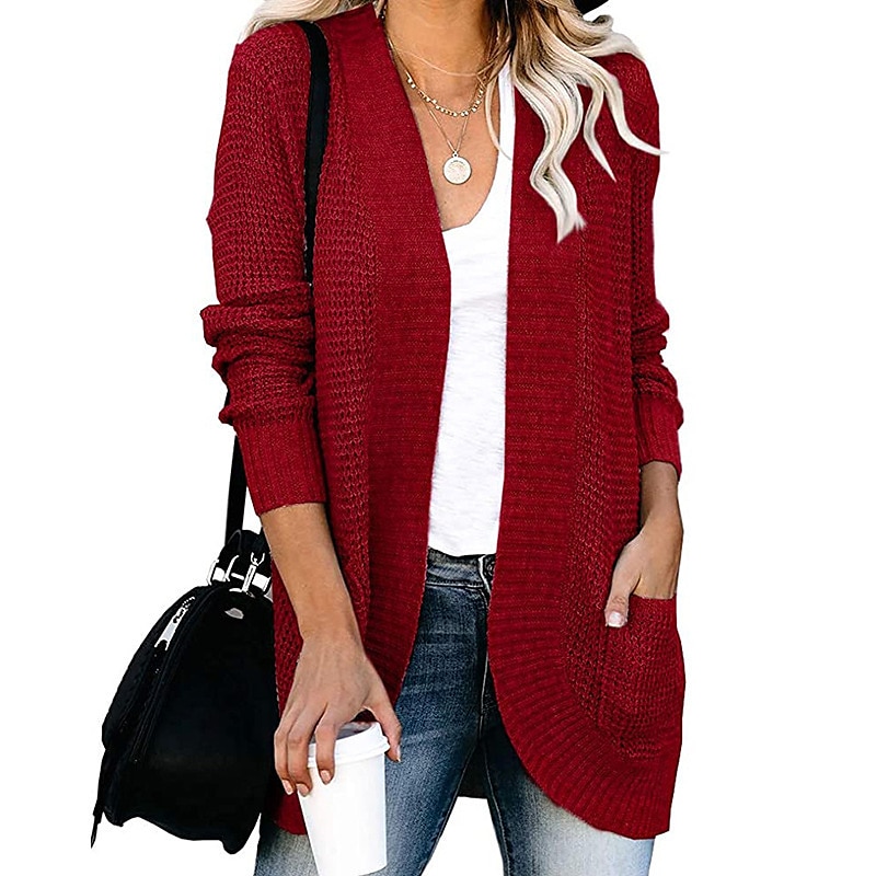 RPVATI Cute Cardigan for Women with Pockets Solid Color Jackets Soft Plus  Size Long Sleeve Cardigans Off Shoulder Fall Lightweight Outwear Business  Casual Button Down Open Front Clothes Vermilion XXL 