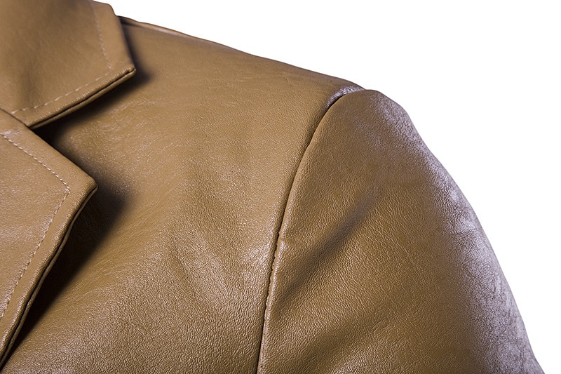 Men's Jacket Faux Leather Jacket Blazer Wedding Business Thermal Warm Rain Waterproof Pocket Fall Solid Color Business Elegant Turndown Regular Faux Leather Regular Fit Black White Red Khaki Jacket 2025 - $66.99 –P11