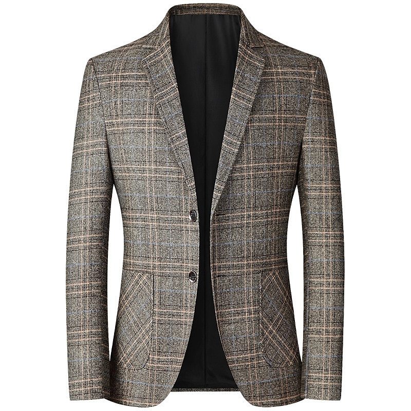 Men's Winter Coat Wool Coat Overcoat Short Coat Blazer Formal Daily Wear Fall Winter Terylene Thermal Warm Outdoor Outerwear Clothing Apparel Fashion Modern Contemporary Plaid Pocket Turndown Single 2025 - $45.99 –P4