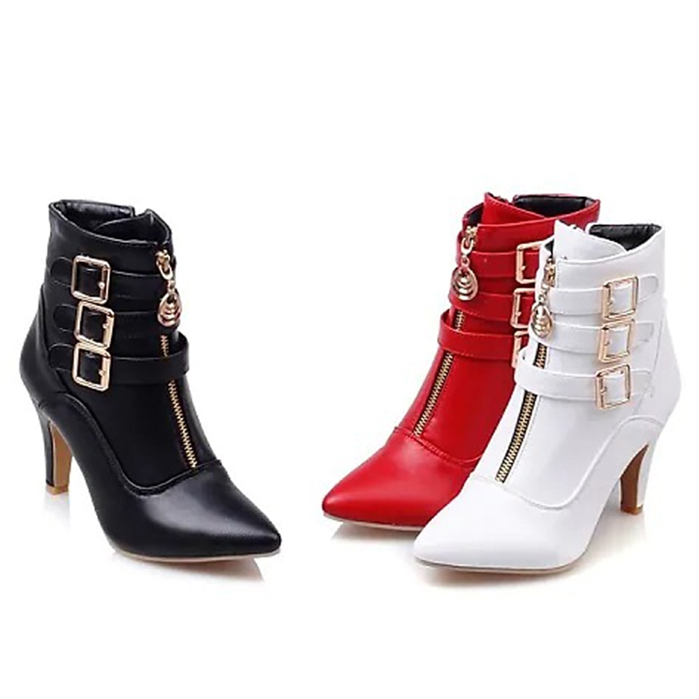 Botines de tacón alto de moda para mujer con hebillas y cremallera: elegantes botas de tacón de aguja de piel sintética para otoño e invierno 2025 - $54.99 –P5