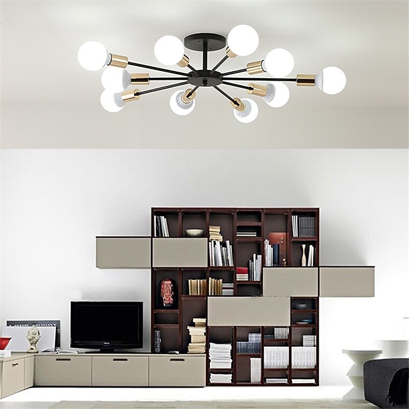 10-lichts 10-kops vintage metalen semi-inbouw plafondlamp led nordic persoonlijkheid en creatieve stijl woonkamer eetkamer verlichting geschilderde afwerking 60w 2025 - $77.99 –P5