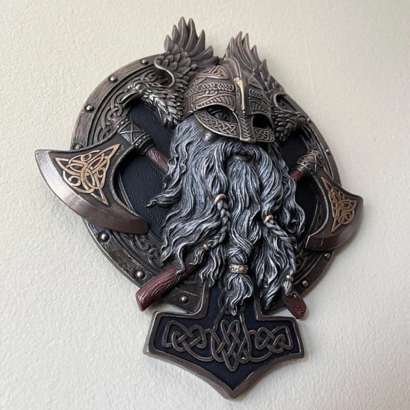 Viking berserker double hache décoration murale plaque décoration de maison décoration de jardin résine décoration de la maison artisanat de 2025 ? $43.99 –P3