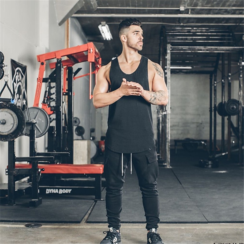 Men's Running Tank Top Workout Tank Sleeveless Vest / Gilet Summer Cotton Breathable Quick Dry Yoga Fitness Running Sportswear Activewear Black White Green 2026 - $13.99 –P17