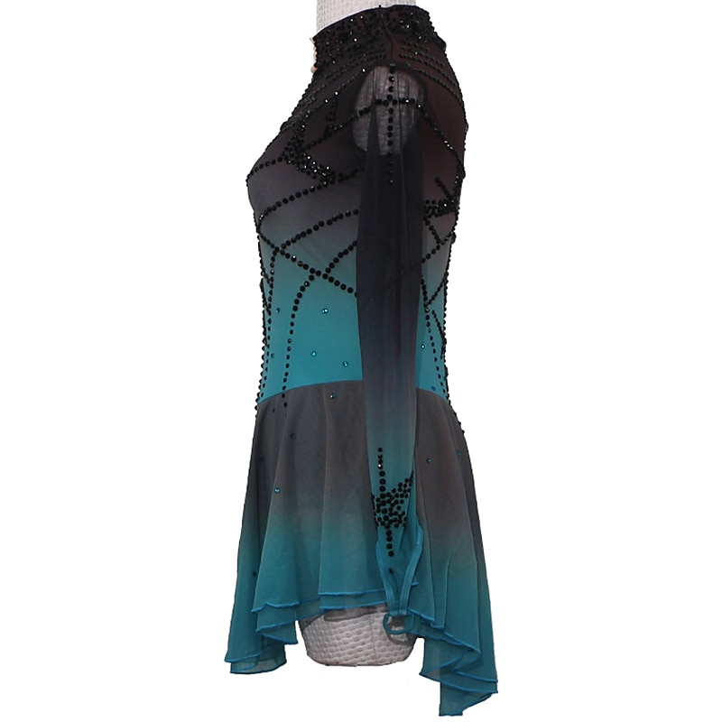 Платье для фигурного катания Жен. Девочки Катание на коньках Платья Инвентарь Черный / красный Черный / зеленый Черный / синий Пэчворк Асимметричный шов Сетка Спандекс Эластичность Соревнование 2026 - $168.99 –P9