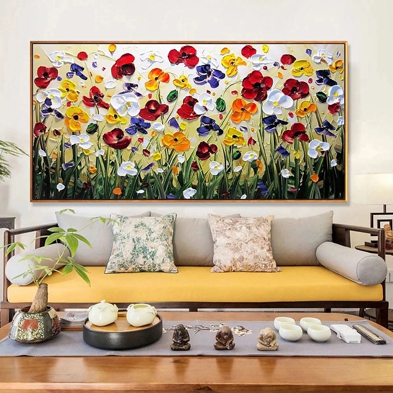 oljemålning handgjord handmålad väggkonst abstrakt färgglada blommor heminredning dekor rullad duk utan ram osträckt 2025 - $139.99 –P3