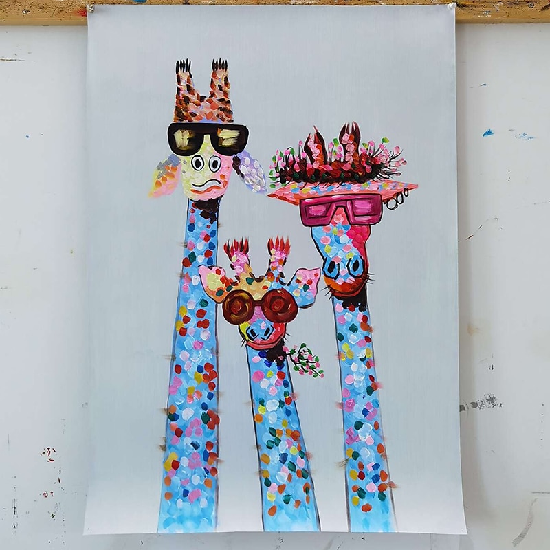 Nursery Oil Painting Handmade Hand Painted Wall Art Colorful Cartoon Giraffe Animal Home Decoration Décor Stretched Frame Ready to Hang 2025 - $89.99 –P8