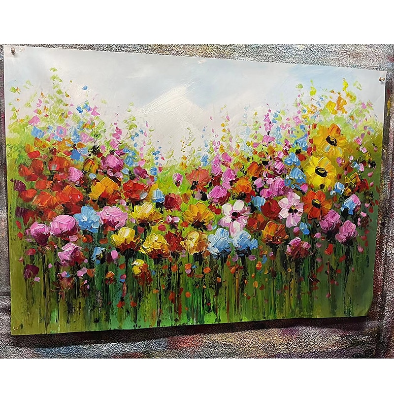stor storlek oljemålning 100 % handgjord handmålad väggkonst på duk horisontell abstrakt färgglad blommig landskap heminredning inredning rullad duk utan ram osträckt 2026 - $73.99 –P4