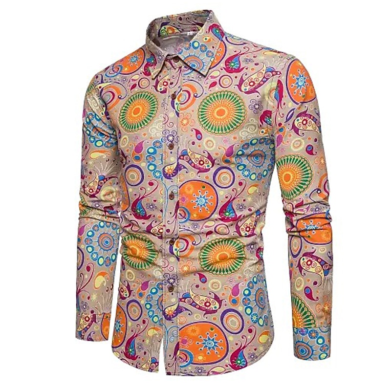 Bărbați Imprimeu Paisley Tribal Cămașă Cămașă Boho Camașă cu nasturi Manșon Lung Epocă Modă Șic Stradă Zilnic Plajă Concediu Primavara vara Toamna iarna Guler Pătrat Imprimeu Galben Roșu-aprins 2026 - $28.99 –P1