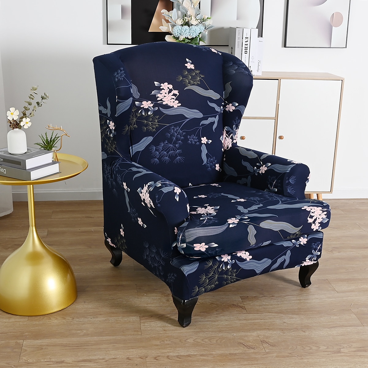 1 Set of 2 Pieces Floral Printed Stretch Wingback Chair Cover Wing Chair Slipcovers Spandex Fabric Wingback Armchair Covers with Elastic Bottom for Living Room Bedroom Decor 2025 - $25.99 –P10